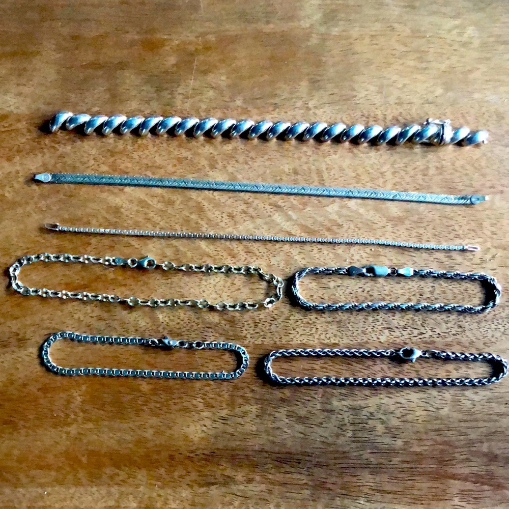 Lot of Seven Silver Bracelets 925 Sterling